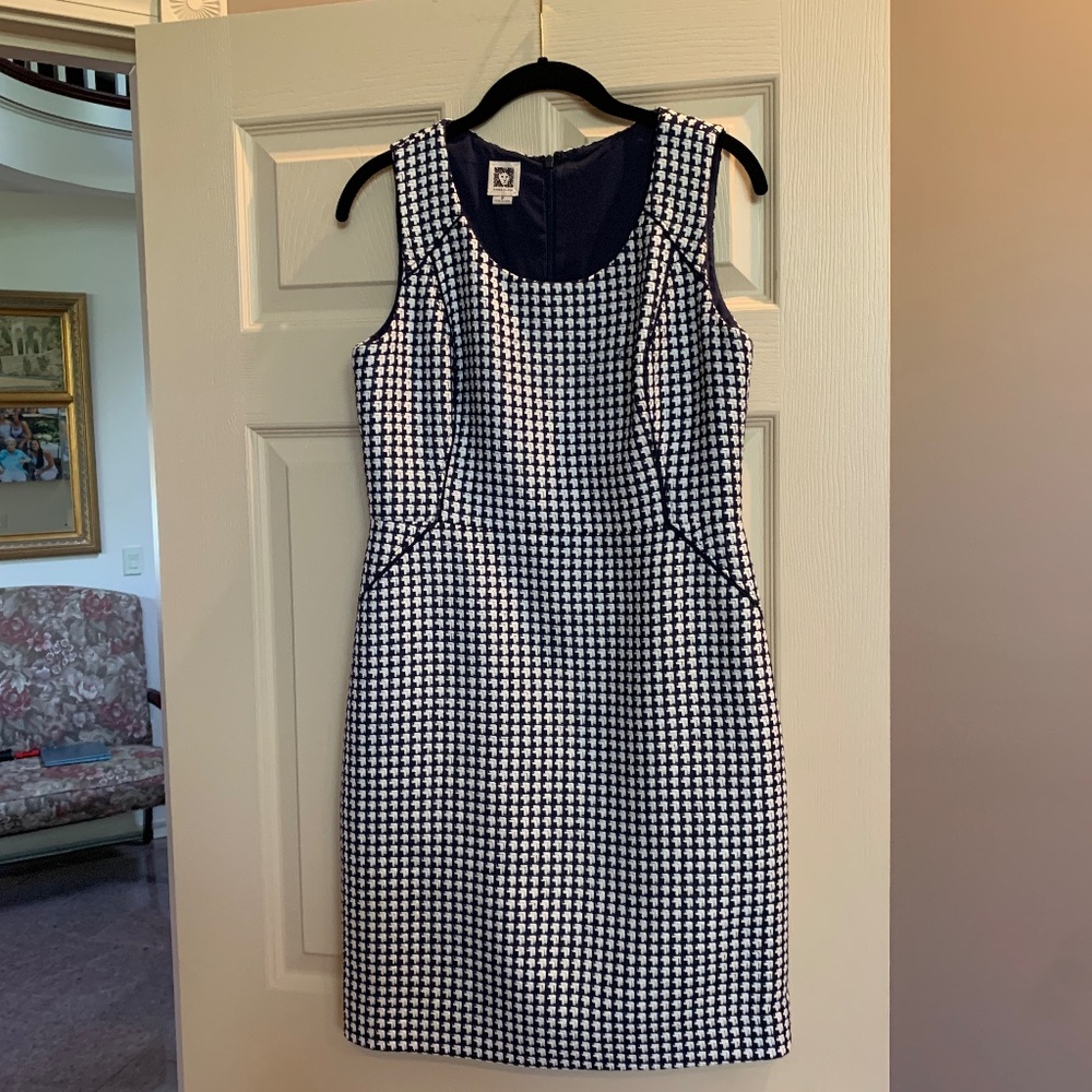 Anne Klein Navy Blue/Ivory Pattern Sleeveless Dress sz 8